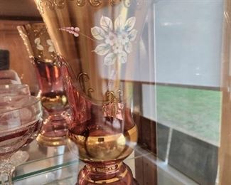 Large Antique Bohemian Glass Cranberry Vase