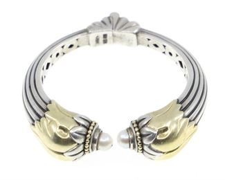 LAGOS CAVIAR STERLING SILVER 18K GOLD CUFF BRACELET