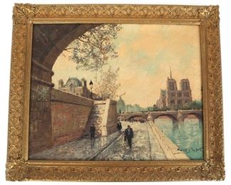 PIERE BOBET PARISIAN STREET SCENE OIL ON CANVAS