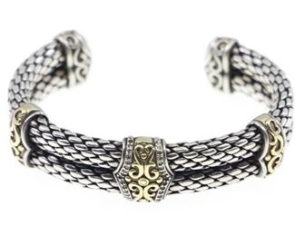 SCOTT KAY STERLING SILVER 18K GOLD CABLE CUFF BRACELET