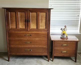 Mid Century Modern Woven Panel Dresser w/ Matching Nightstand 