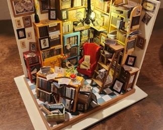 Handcrafted Wood Library with Light 