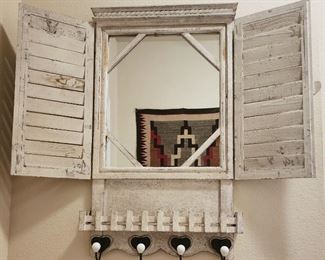 Rustic Double Shutter Door Wall Rack w/ Mirror 