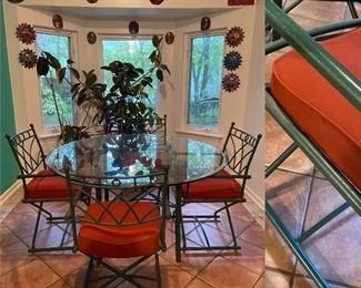Iron/Glass 54” Round Table and Chairs 