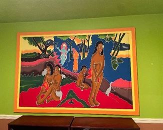 Huge Framed Art 51” Tall x 75” Wide Silk Skirt from Tahiti