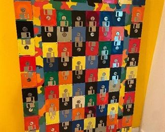 Large 32” Wide x 47” Tall Handmade Art out of Colorful Floppy Disks