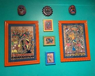 Pair Original Matted Framed Art 24-1/2” Wide x 32-1/2” Tall( 3 ) Original Matted Framed Art 8” x 10” 
( 3 ) Mask’s 8-10” Diameter 