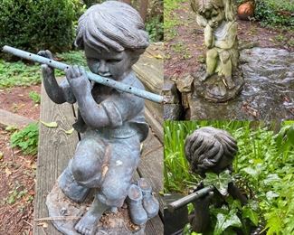 Bronze Flute Player Fountain 
Concrete Girl Statue 