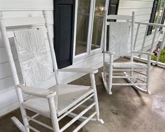 Pair White Wood/Woven Rocker’s 