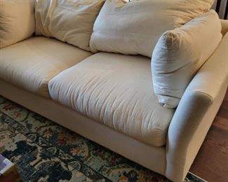 This couch is covered in blue slip covers, you get to take it all and decide.