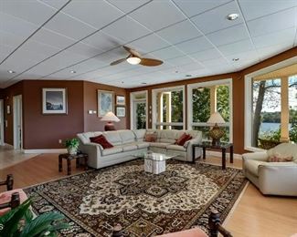 Leather sectional with hide-a-bed, big large rug