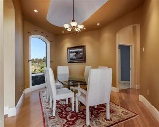 dining room table with 6 parson's chairs