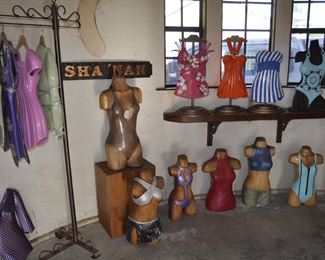 Asst. carved wood torsos and figures created by David Elder.