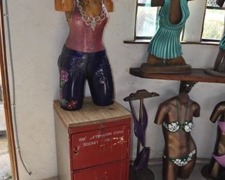 Asst. carved wood torsos and figures created by David Elder.