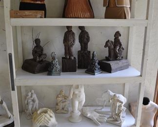 Asst. carved wood torsos and figures created by David Elder.