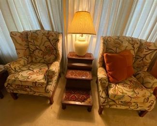 Beautiful Queen Anne Wingback Chairs, Antique Stair Step commode