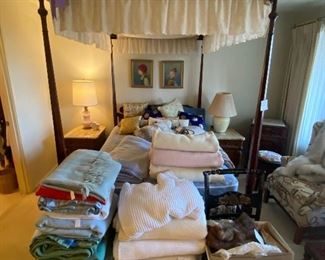 Antique Canopy Bed, Vintage Blankets, Marble top side tables