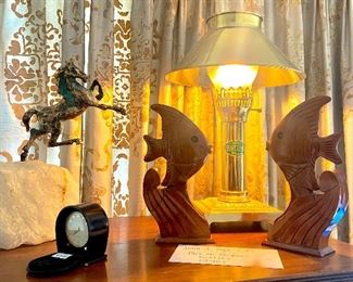 Jere Horse sculpture, vintage Hawaiian wood perfume bottles