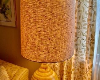Huge 1960s yellow ceramic lamp with original shade