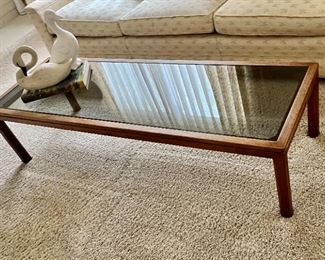 Sleek teak and smoked glass 1970s coffee table