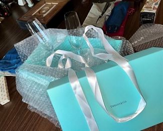 Pair of Tiffany & Co NIB (never used) champagne glasses made in Italy