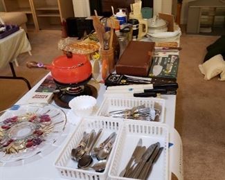 flatware, knives, fondue set, other kitchen items
