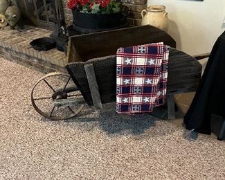 Early wooden Wheelbarrow w iron wheel