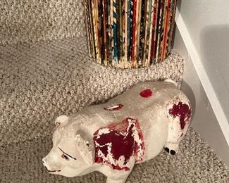 Chalk pig bank
1960’s rolled paper art trash can