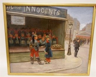 1015	ANTIQUE OIL PAINTING ON CANVAS OF SOLDIERS IN FRONT OF WHAT APPEARS TO BE AN ARCADE, SIGNED GEORGE DANIR 1892, APPROXIMATELY 27 IN X 22 1/2 IN OVERALL
