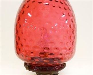 1018	LARGE VICTORIAN LAMPE VERITAS BRASS TABLE LAMP W/CRANBERRY SHADE, HAS BEEN ELECTRIFIED, APPROXIMATELY 23 IN HIGH
