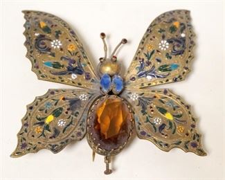 1023	ANTIQUE ENAMELED BUTTERFLY PIN, APPROXIMATELY 3 1/2 IN HIGH
