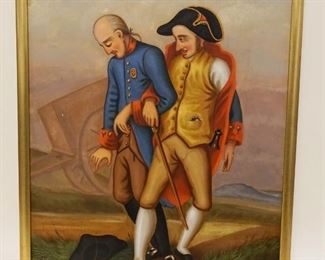 1031	OIL PAINTING ON CANVAS OF 2 INEBRIATED GENTLEMEN WALKING DOWN A PATH, APPROXIMATELY 19 IN X 25 IN
