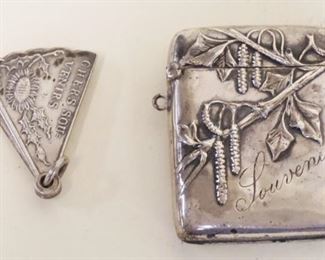 1052	VICTORIAN 800 SILVER MATCH SAFE & SOUVENIR FAN, 0.714 OZT
