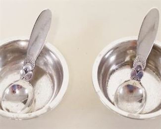 1058	GEORG JENSEN 2 STERLING SALTS W/SPOONS, CACTUS PATTERN, 1.85 OZT
