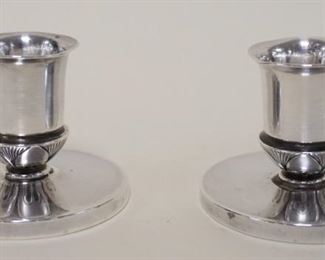 1059	GOERG JENSEN CACTUS PATTERN STERLING CANDLESTICKS, 3.16 OZT, APPROXIMATELY 2 IN HIGH

