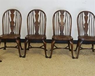 1075	SET OF 6 BRACE BACK RUSH SEAT WINDSOR STYLE CHAIRS
