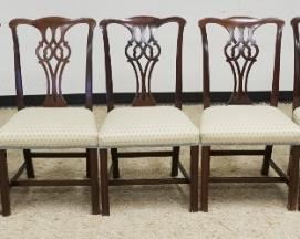 1081	7 MAHOGANY CHIPPENDALE STYLE CHAIRS, 6 SIDE, ONE ARM
