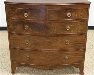 1083	ANTIQUE MAHOGANY BOW FRONT 5 DRAWER CHEST, APPROXIMATELY 42 IN X 21 IN X 42 IN HIGH
