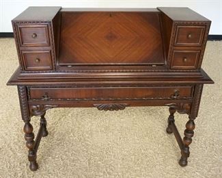 1090	WALNUT SLANT FRONT 5 DRAWER LADY'S WRITING DESK W/BOOK MATCHED DIAMOND PATTERN DESK LID, APPROXIMATELY 44 IN X 16 IN X 40 IN HIGH
