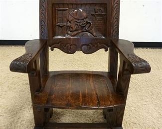 1093	MASSIVE CARVED OAK CHAIR W/CARVING OF A MONK, APPROXIMATELY 46 IN HIGH

