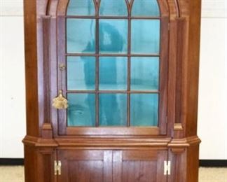 1095	CHIPPENDALE STYLE 2 PIECE CORNER CUPBOARD, BENCH MADE W/15 INDIVIDUAL PANE GLASS DOOR, APPROXIMATELY 45 IN X 26 IN X 95 IN HIGH
