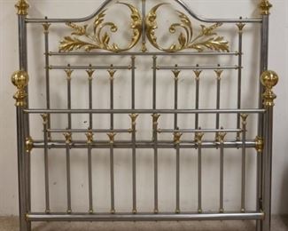 1096	CHARLES P ROGERS BRASS BED CO, BRASS & STEEL BED W/FRAME, 60 IN WIDE, HAS CRESCENT MOON W/FACES & CANNONBALL FINIALS, 1983

