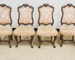 1115	SET OF 6 ANTIQUE WALNUT CARVED DINING CHAIRS, UPHOLSTERED

