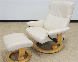 1135	MODERN KORNES LEATHER SWIVEL & RECLINING CHAIR W/OTTOMAN, NORWAY
