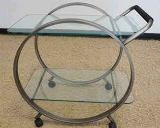 1137	MODERN GLASS & METAL ROLLING CART, APPROXIMATELY 34 IN X 24 IN X 31 IN HIGH
