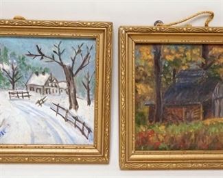 1162	2 MINIATURE OIL ON BOARD PAINTINGS OF RURAL SCENES ARTIST SIGNED. EACH ARE APP. 5 IN SQ OVERALL
