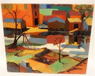 1174	SIGNED MARGARET L. TRIPLETT OIL ON CANVAS PAINTING *RIVERSIDE* NORWICH CT. APP. 20 IN X 24 IN 
