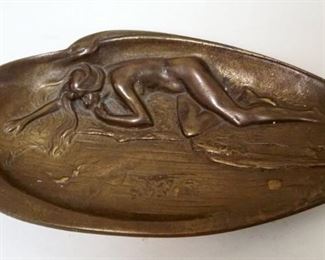 1198	ART NOUVEAU BRONZE OVAL TRAY OF A NUDE WOMAN, APPROXIMATELY 9 1/4 IN X 5 IN

