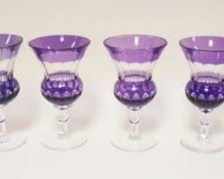 1208	AMETHYST GROUND TO CLEAR GOBLETS, SET OF 8, APPROXIMATELY 7 IN H
