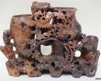 1212	CARVED SOAPSTONE OF FLOWERS AND URNS,APPROXIMATELY 8 IN H
